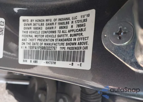 2011 Honda Civic Lx from USA, damaged, VIN 19XFA1F59BE022797